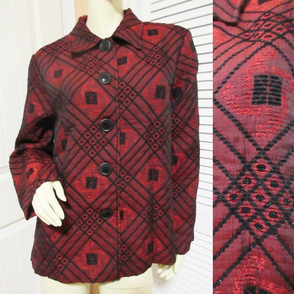 Vintage 90s 80s Sarah Bentley Button Up Top L Sparkly Red Grannycore Casual Chic - Picture 1 of 8